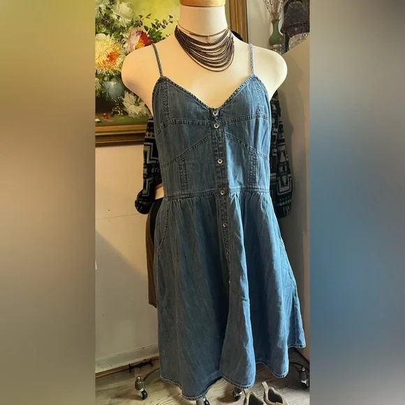 Express Blue Denim Cotton Dress size medium - Picture 2 of 7